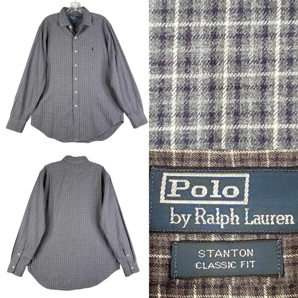 Polo Ralph Lauren Shirt Oxford Button Down Gray Plaid LS Size Large L Stanton